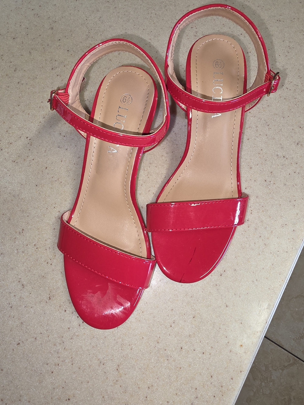 Patent Red Ankle-Strap Women’s Sandals by LUCIDA